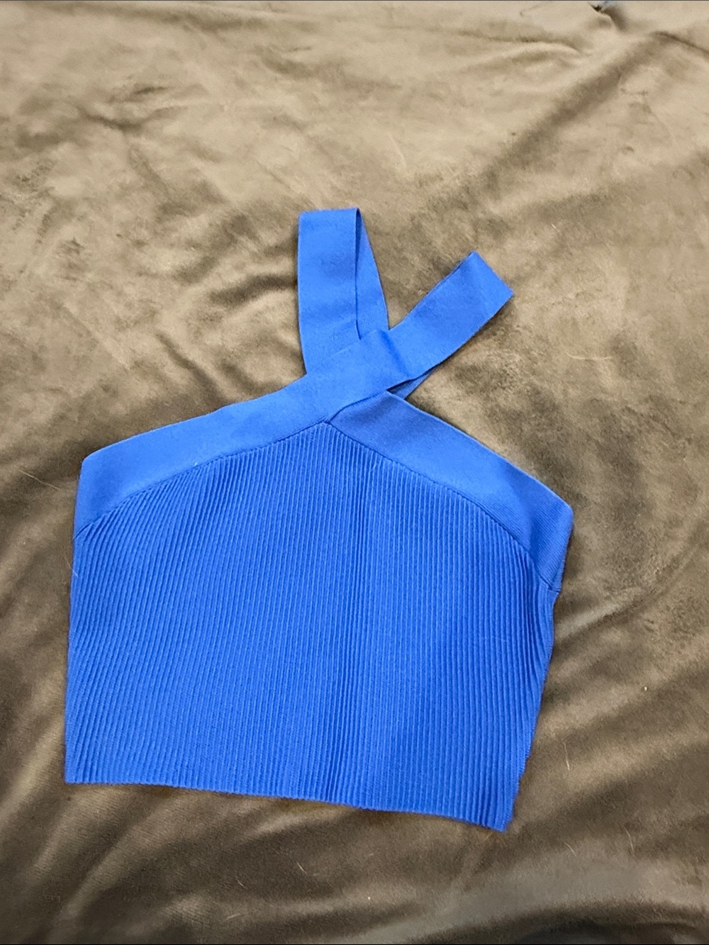 Babaton Royal Blue Ribbed Cross-Strap Crop Top